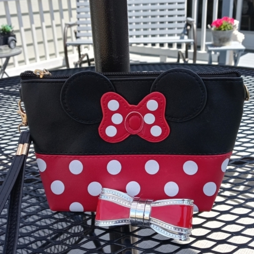 Minnie Mouse Ears Red Black Crossbody Wristlet Adjustable Straps Zipper Closure - Picture 9 of 9